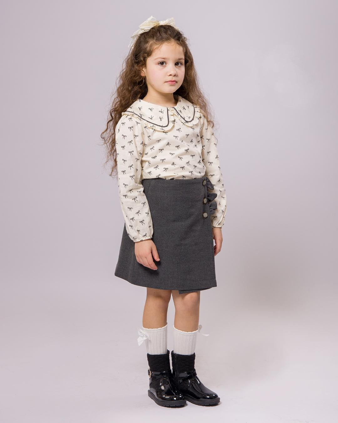 Ensemble Gris jupe et chemise pour fille